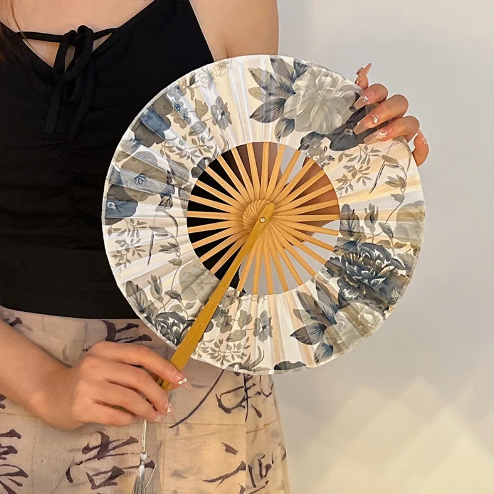 Éventail Japonais Rond Pliable Fleuri
