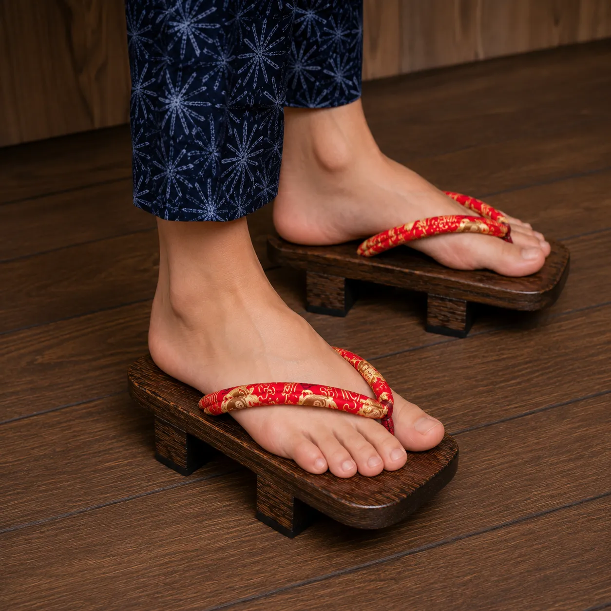 Geta Japonaise Rouge et Doré - Image 3
