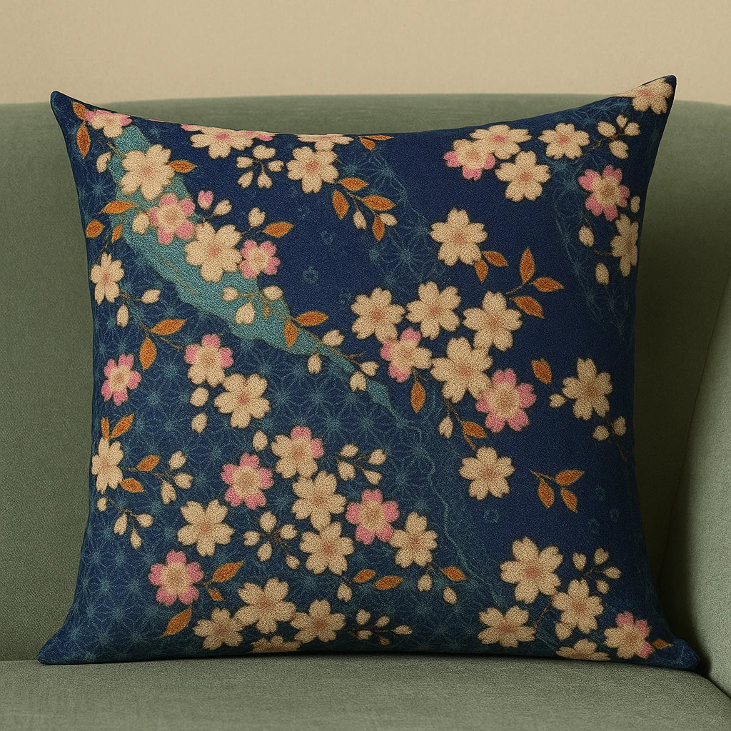 Housse D’Oreiller Japonaise Bleue Sakura