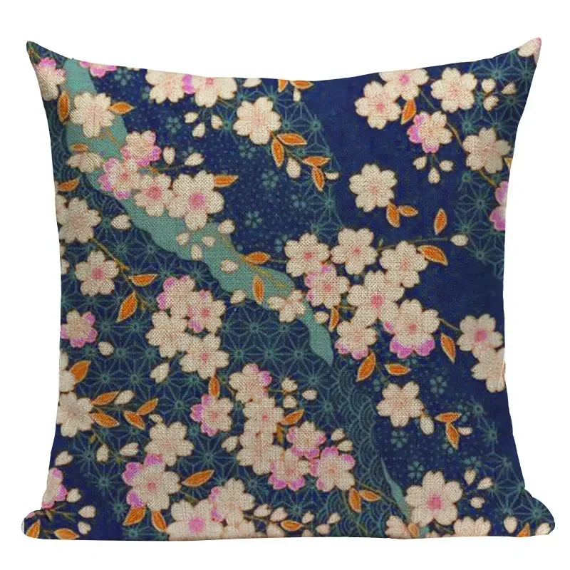 Housse D’Oreiller Japonaise Bleue Sakura - Image 2
