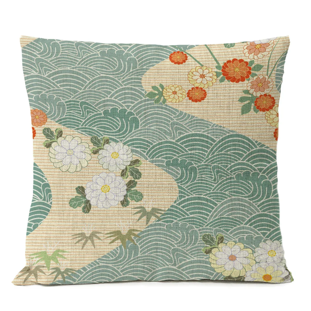 Housse de Coussin Fleurie Style Japonais
