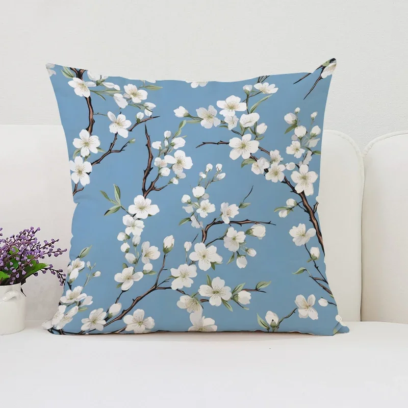 Housse de Coussin Japonaise Florale Bleue - Image 2