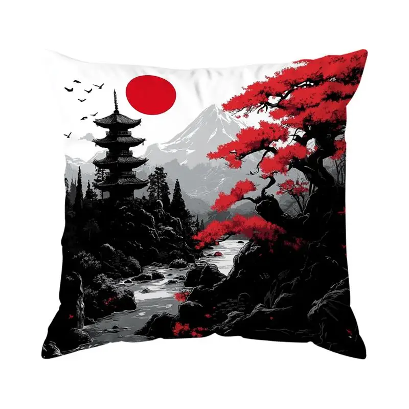 Housse de Coussin Japonaise Noir et Rouge