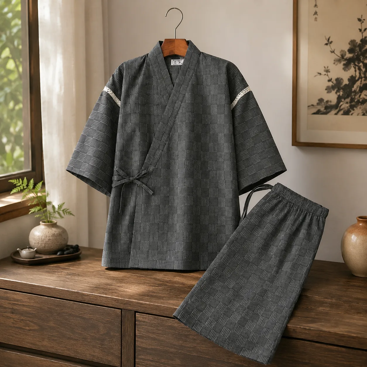 Jinbei Homme Court à Carreaux Epuré