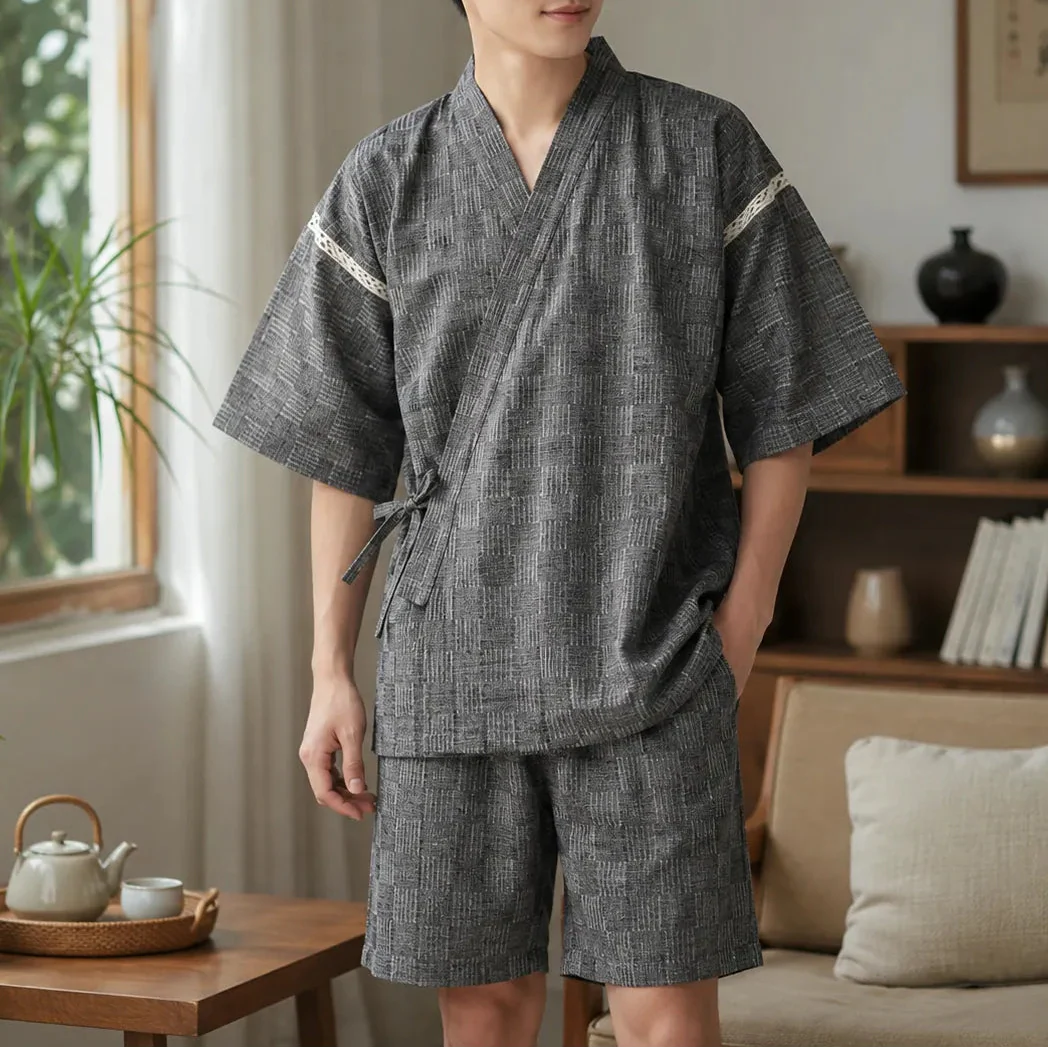 Jinbei Homme Court à Carreaux Epuré - Image 2