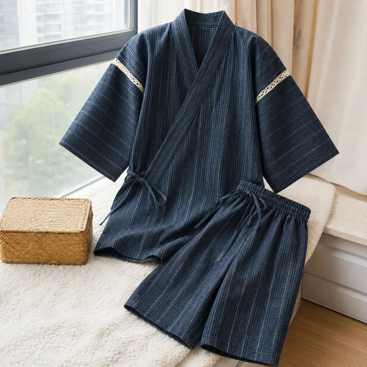 Jinbei Homme Court à Rayures