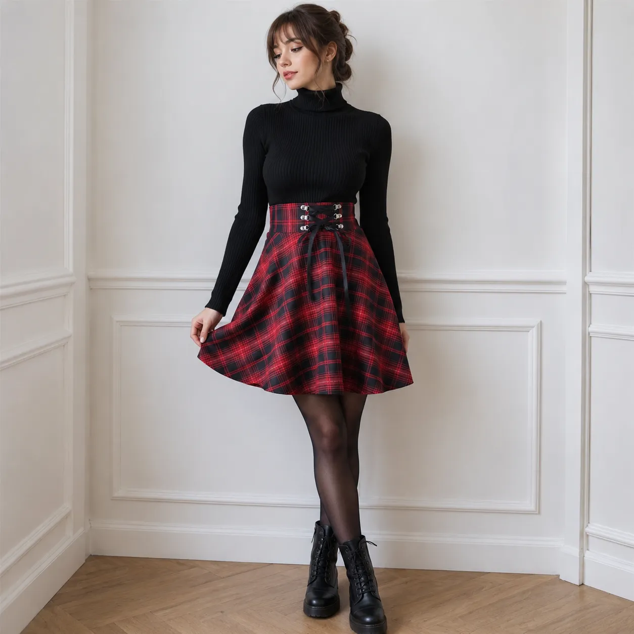 Jupe Japonaise Carreaux à Lacet