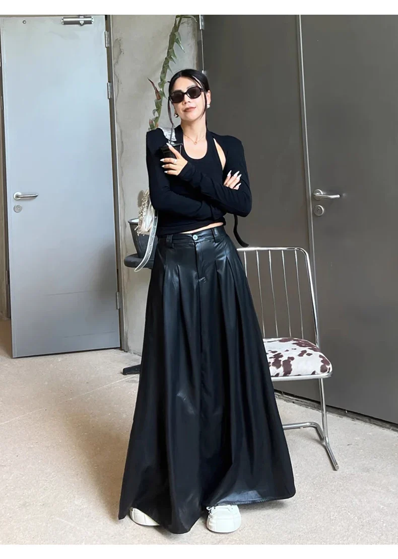 Jupe Japonaise Longue Plissée en Cuir - Image 2