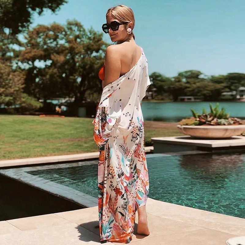 Kimono de Plage Blanc Floral - Image 2