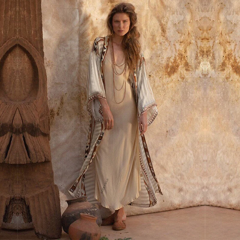 Kimono de Plage Boho à Motifs Ethniques