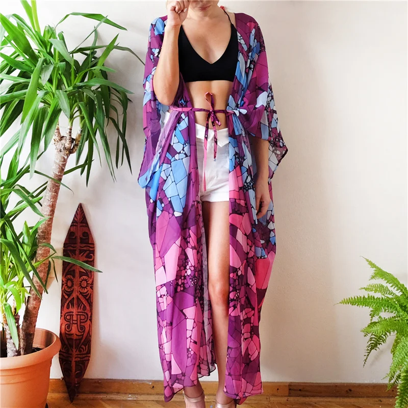Kimono de Plage Chauve-Souris Violet - Image 4