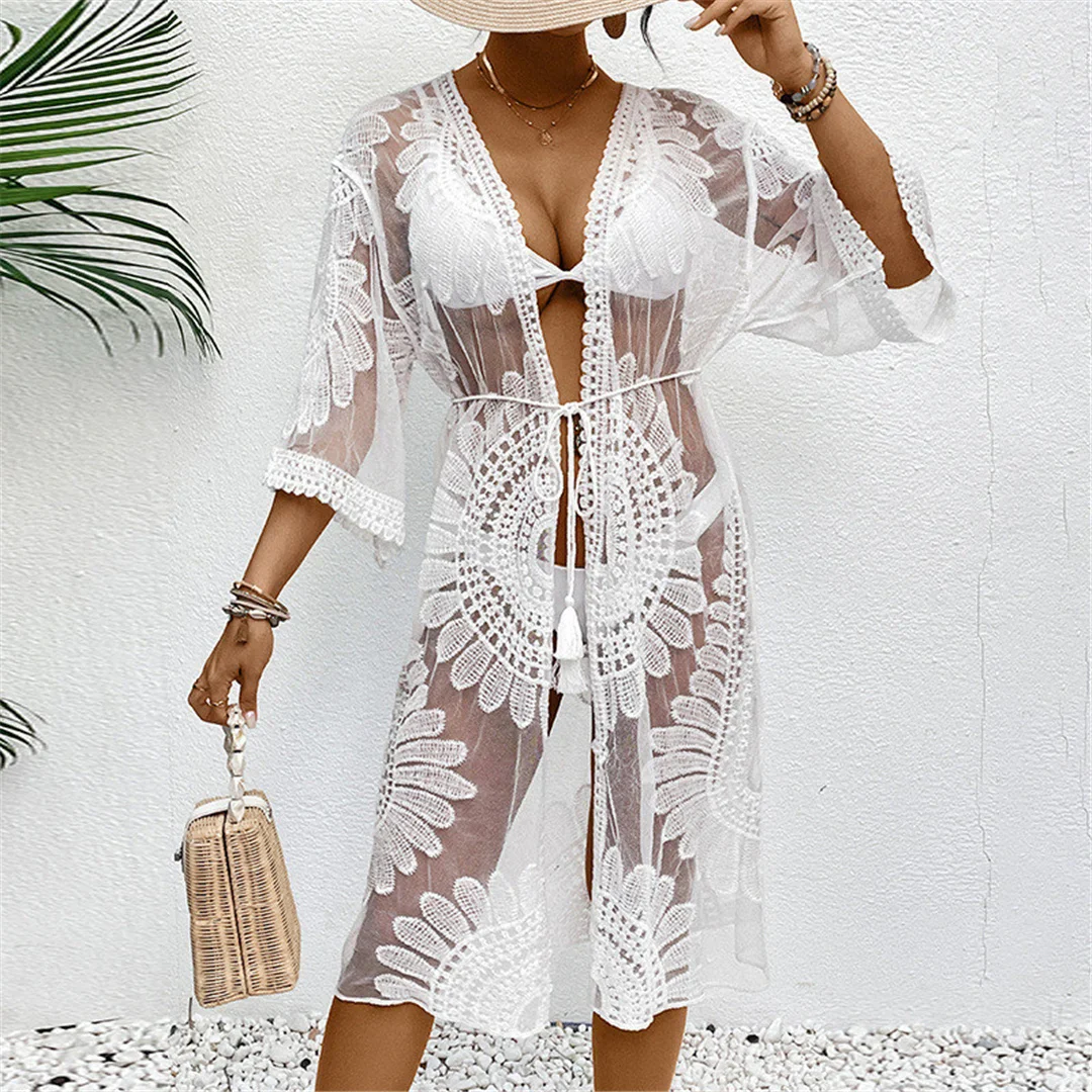Kimono de plage en mousseline brodé - Image 2