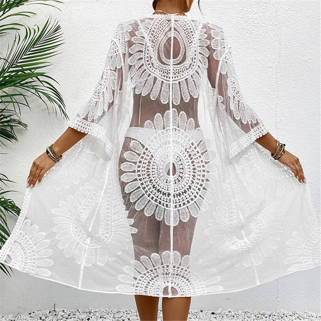 Kimono de plage en mousseline brodé - Image 3