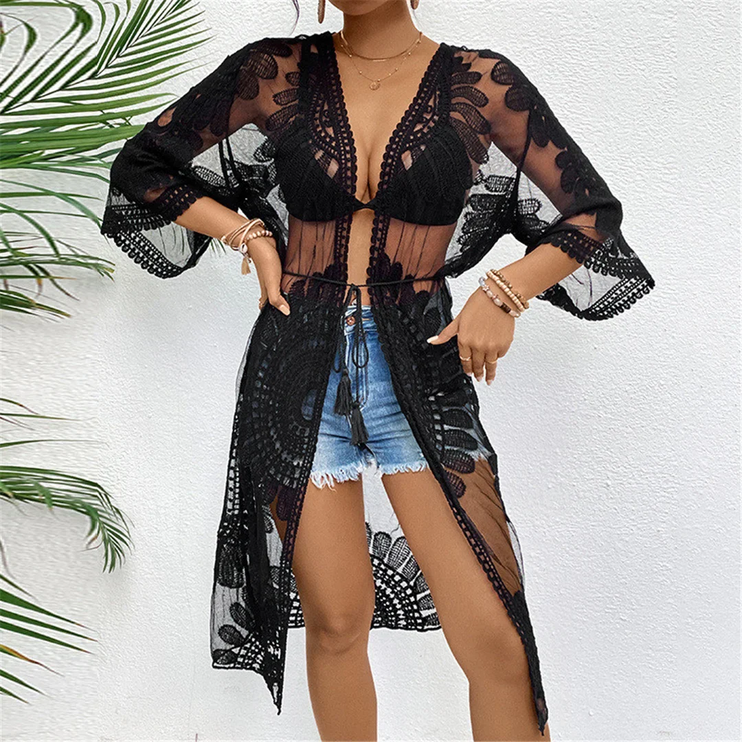 Kimono de plage en mousseline brodé - Image 7