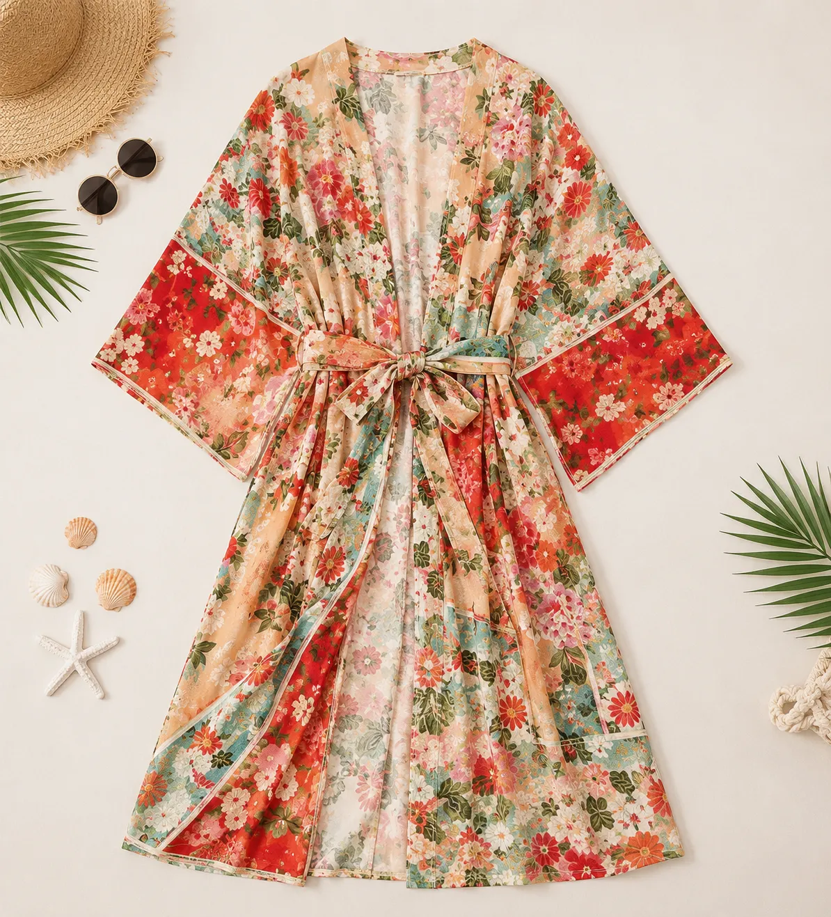Kimono de Plage Fluide Fleuri Coloré - Image 3