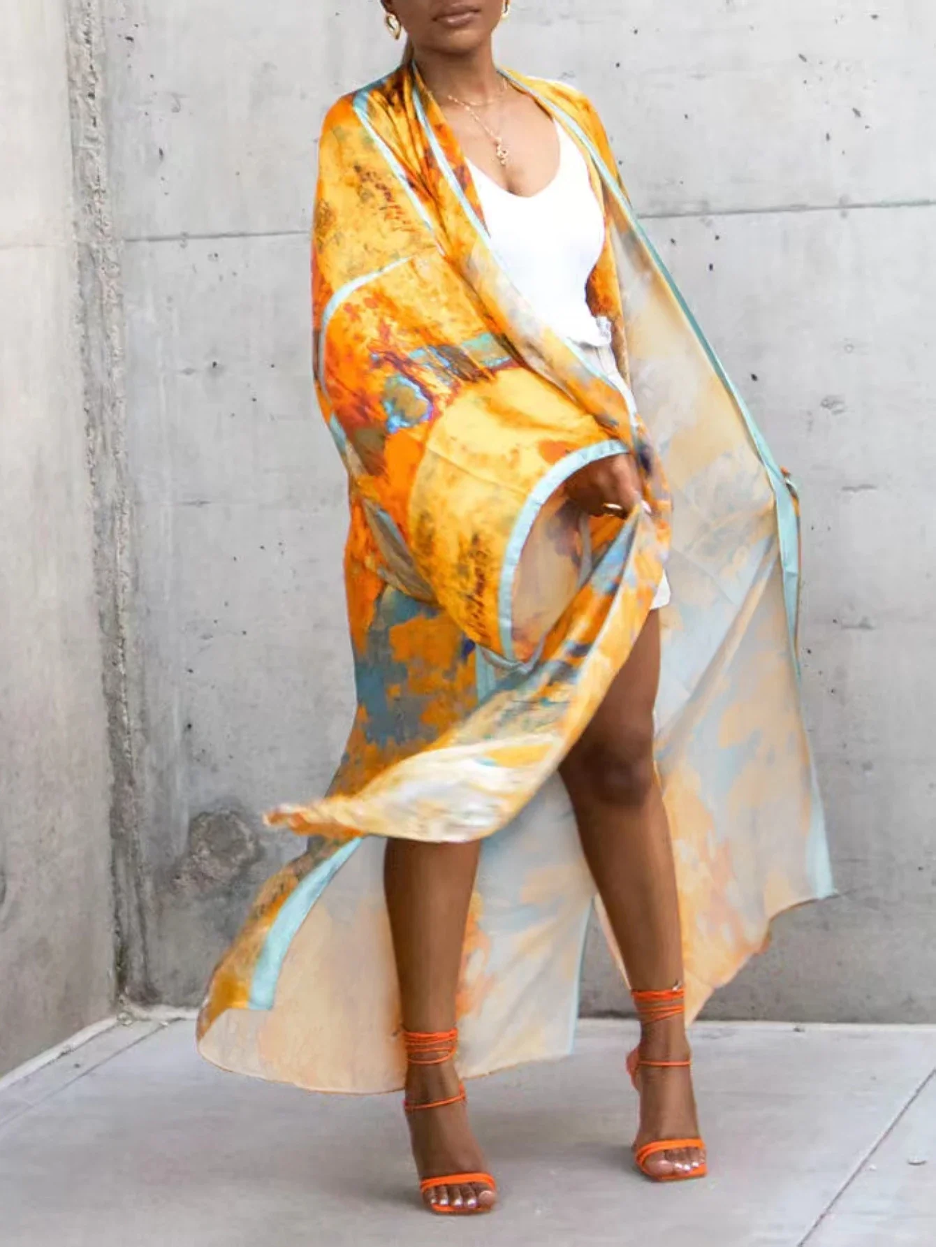 Kimono de Plage Orange Ample - Image 2