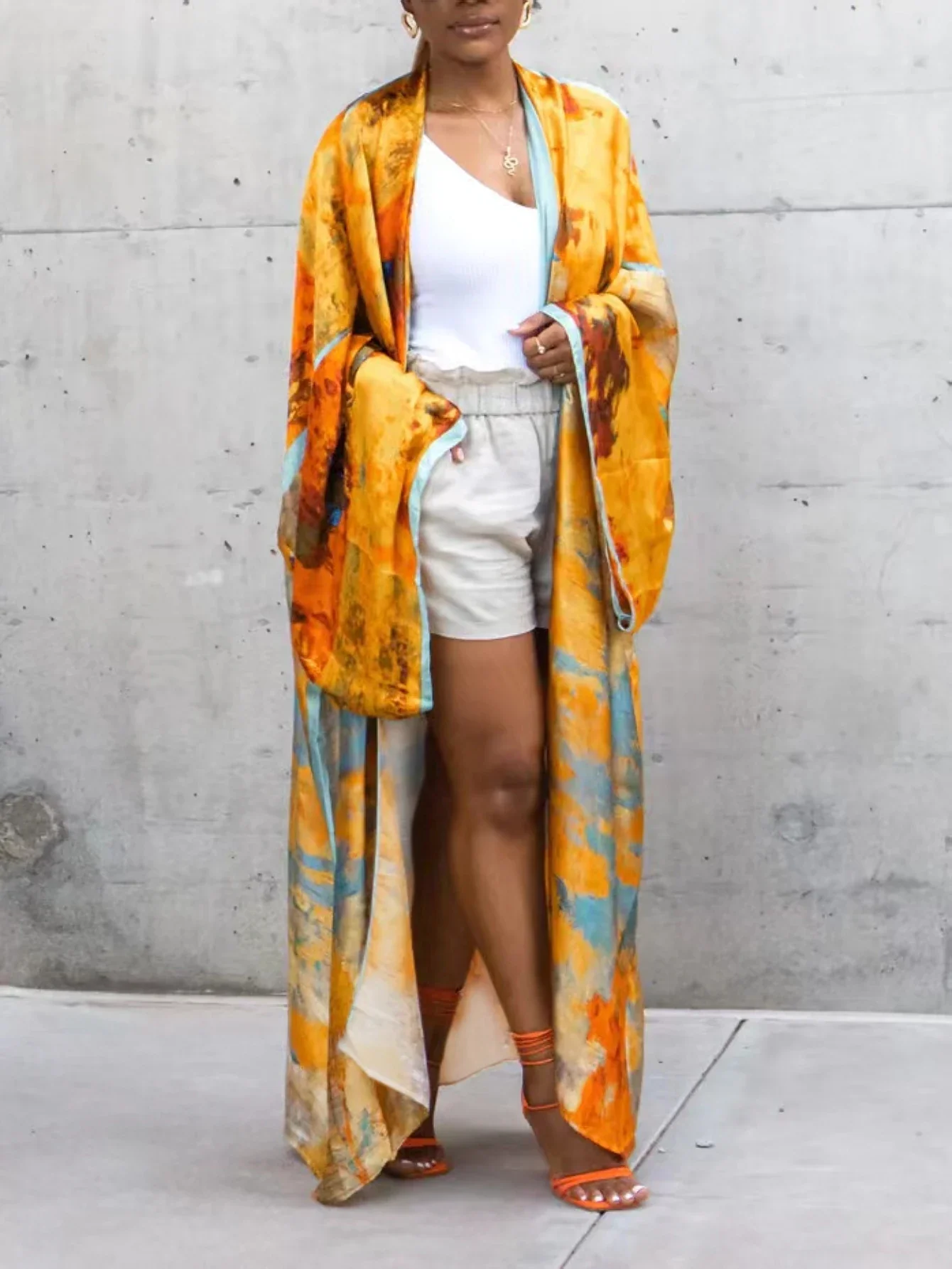 Kimono de Plage Orange Ample - Image 4