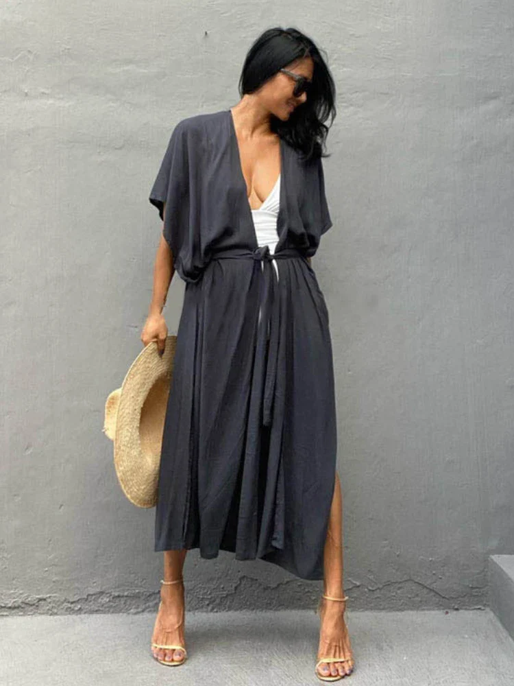 Kimono de Plage Uni Fluide - Image 2