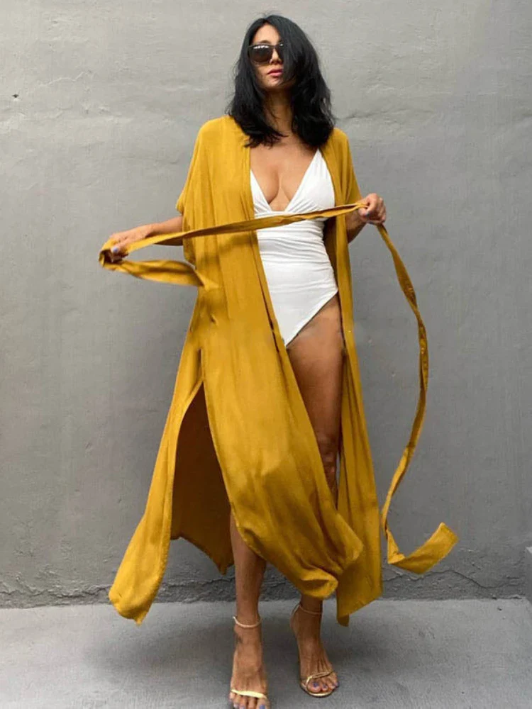 Kimono de Plage Uni Fluide - Image 3