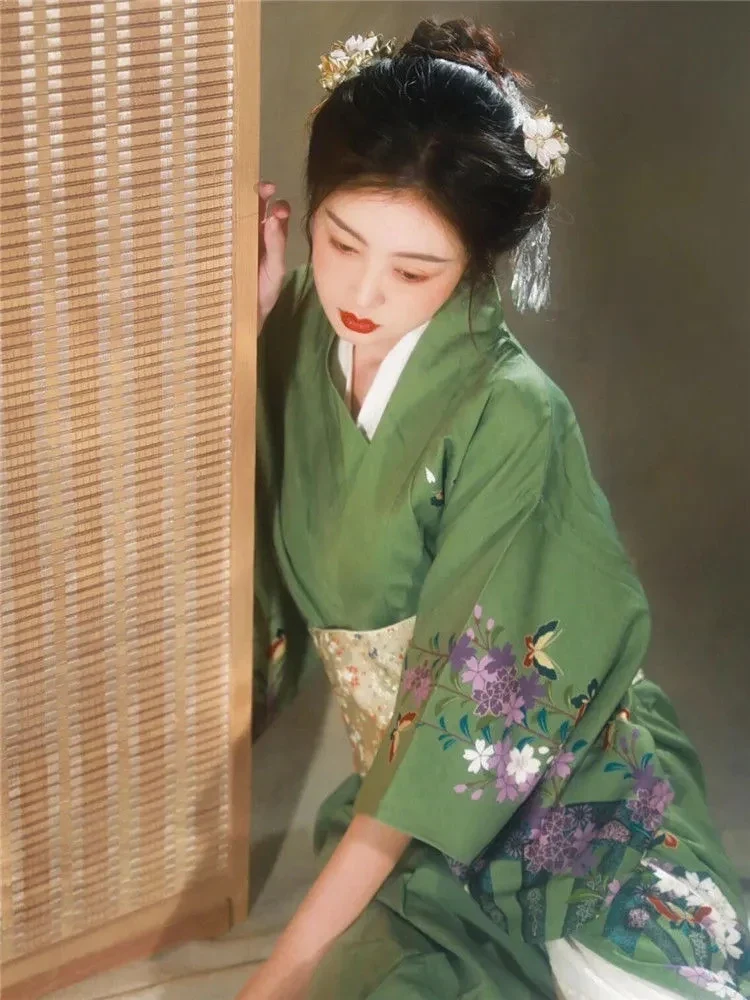 Kimono Femme Japonais Vert - Image 2