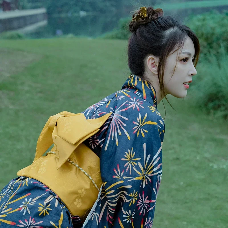 Kimono Japonais Femme Bleu en Coton - Image 3