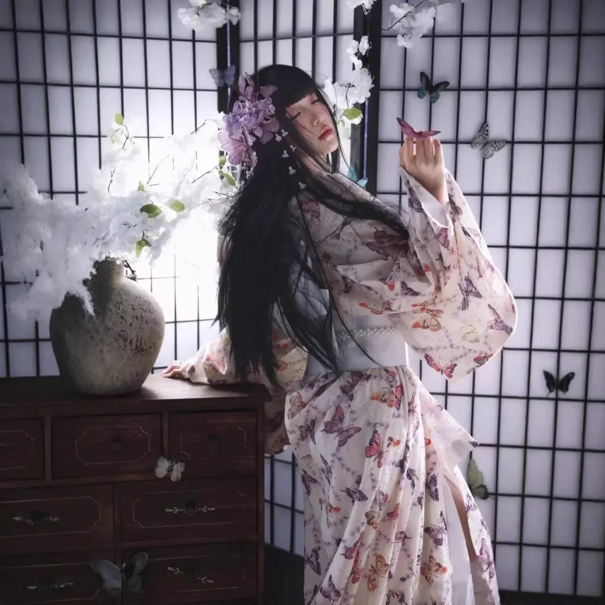 Kimono Japonais Femme Papillons