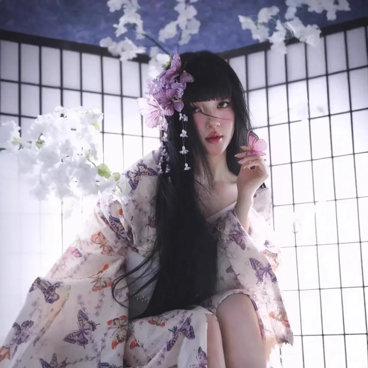 Kimono Japonais Femme Papillons - Image 2