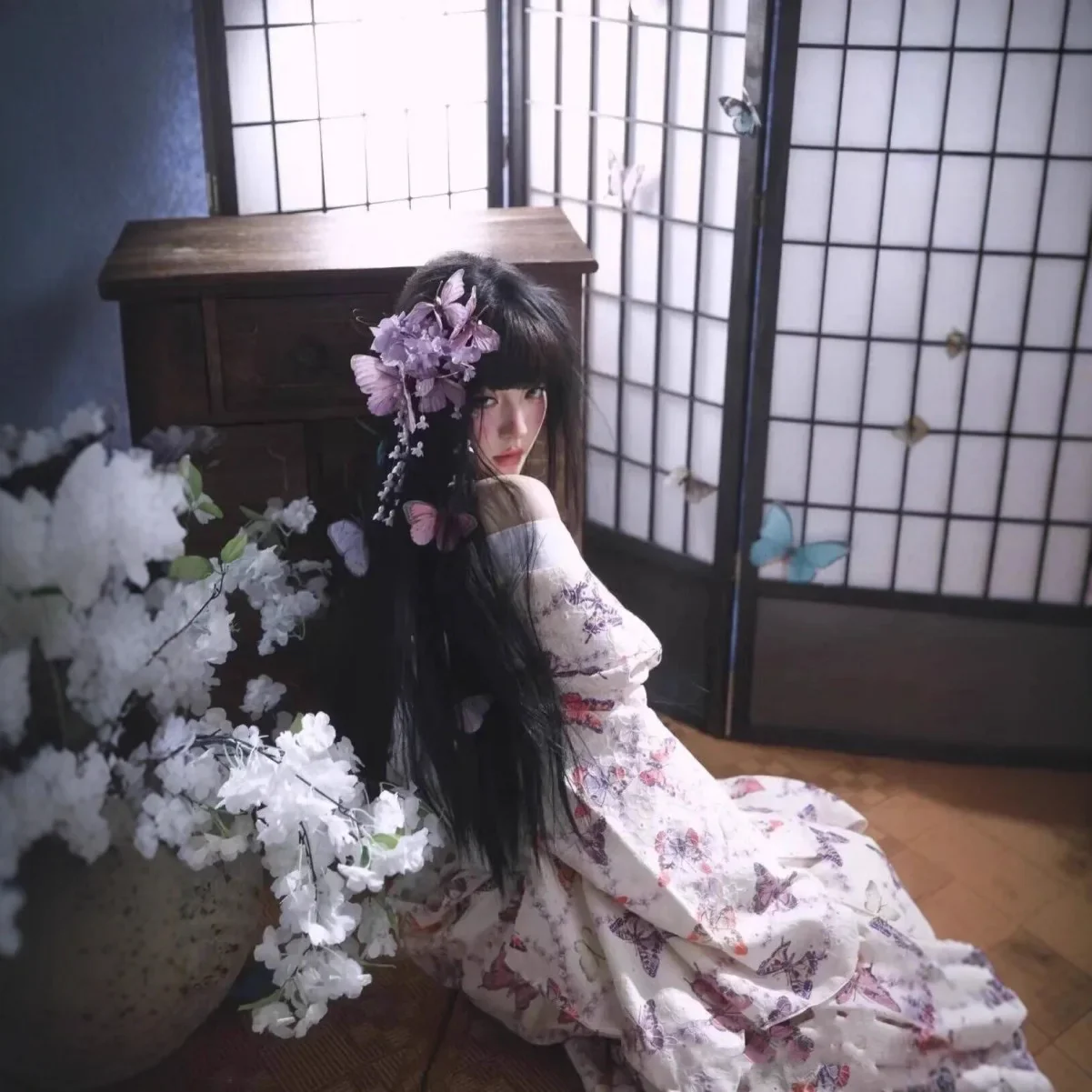 Kimono Japonais Femme Papillons - Image 3