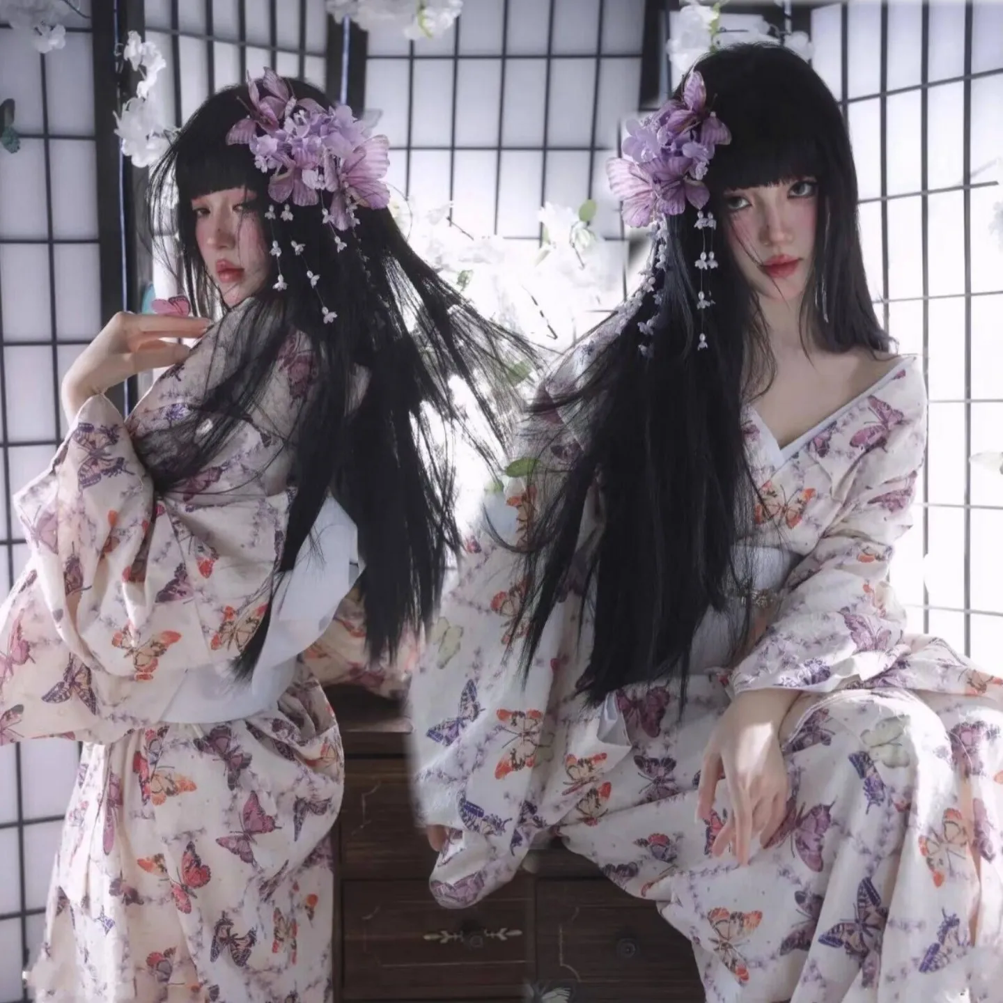 Kimono Japonais Femme Papillons - Image 4