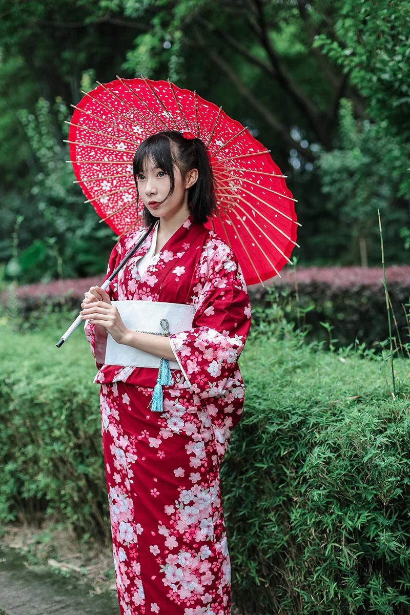 Kimono Japonais Femme Rouge Floral - Image 3