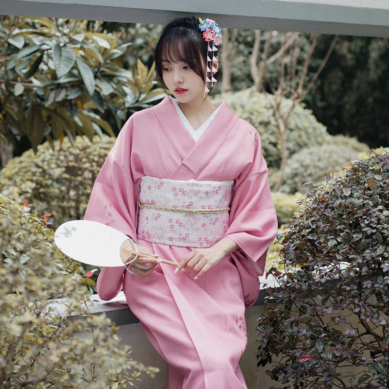 Kimono Japonais Fleuri Rose - Image 2