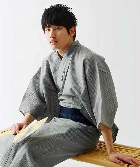 Kimono Japonais Homme Gris Minimaliste - Image 3
