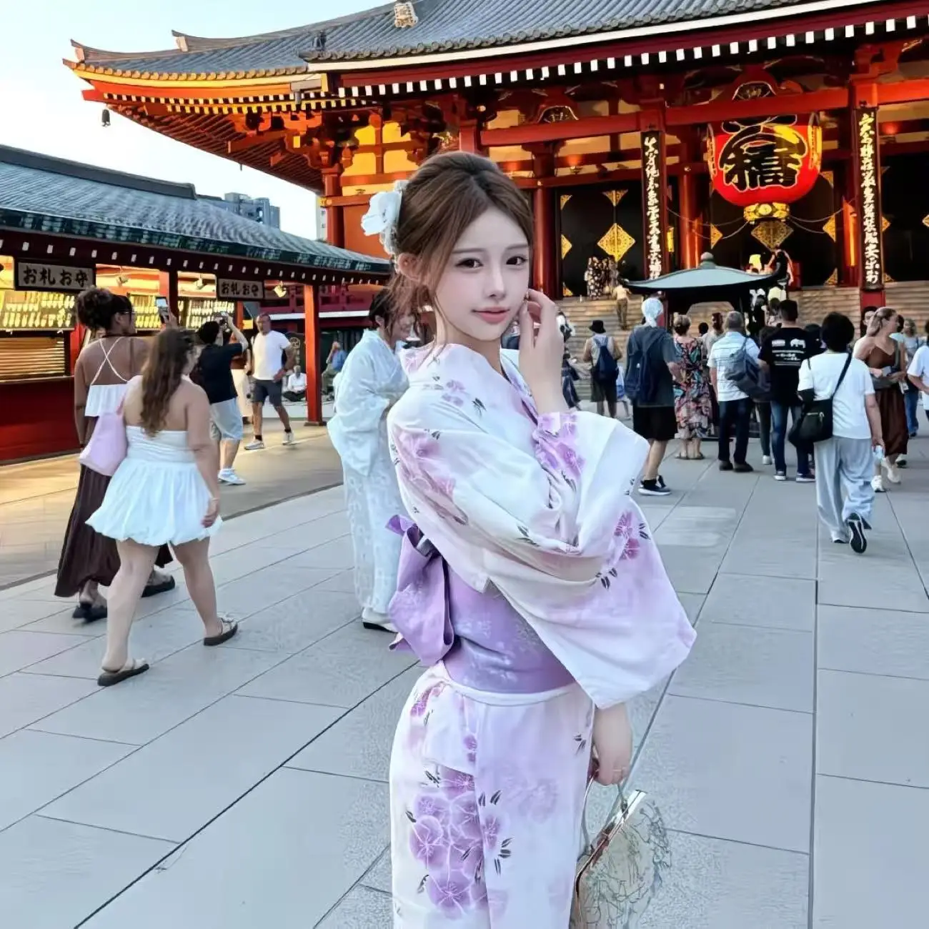 Kimono Yukata Femme Violet Fleuri - Image 2