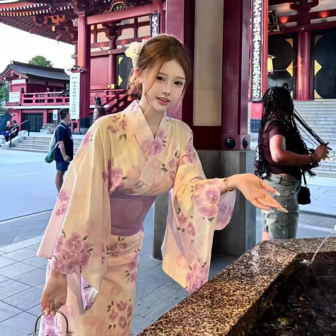 Kimono Yukata Femme Violet Fleuri - Image 3