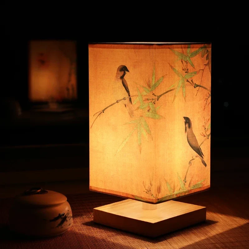 Lampe de Chevet Motif Bambou Oiseaux