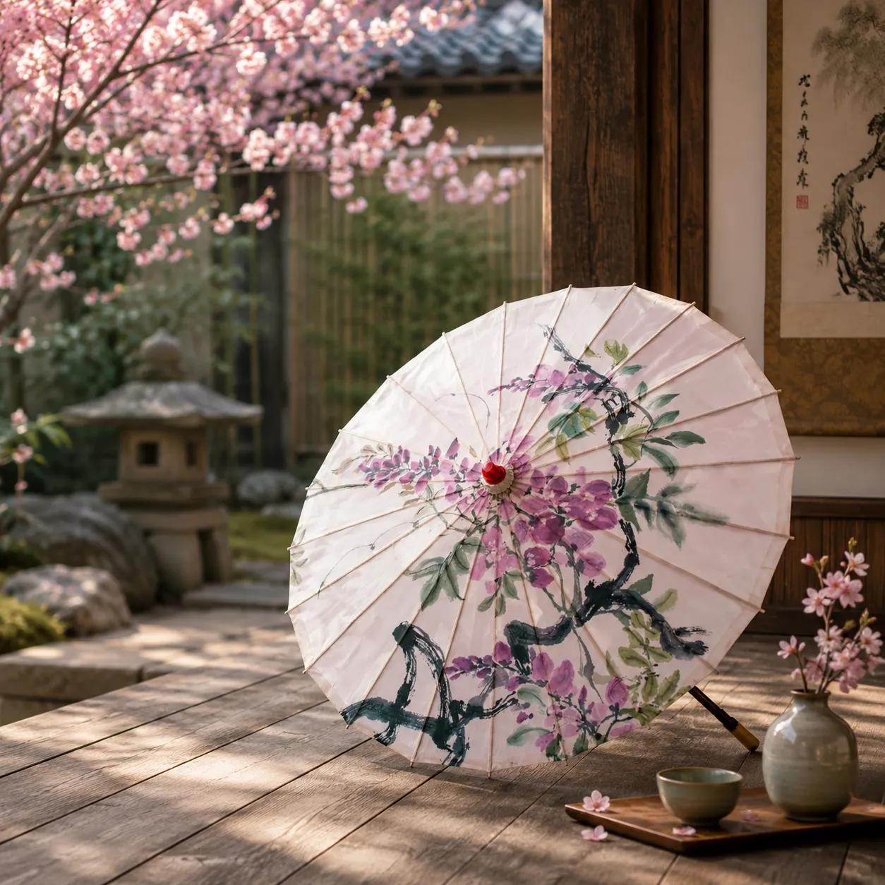 Ombrelle Japonais Fleurie Design - Image 3