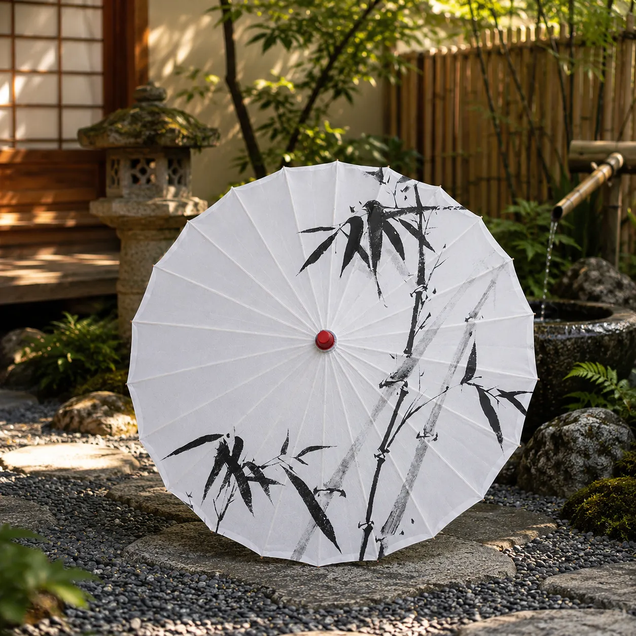 Ombrelle Japonaise Bambou Noir et Blanc Chic