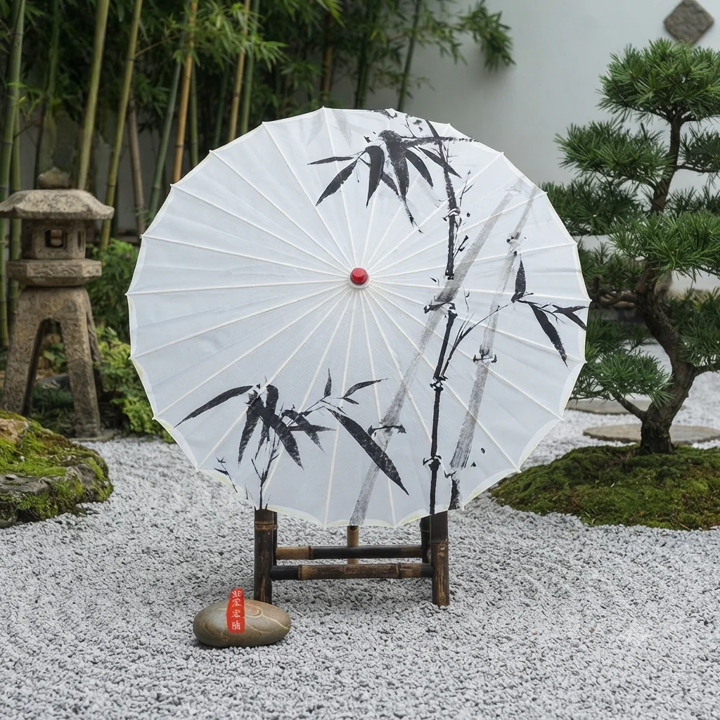 Ombrelle Japonaise Bambou Noir et Blanc Chic - Image 2