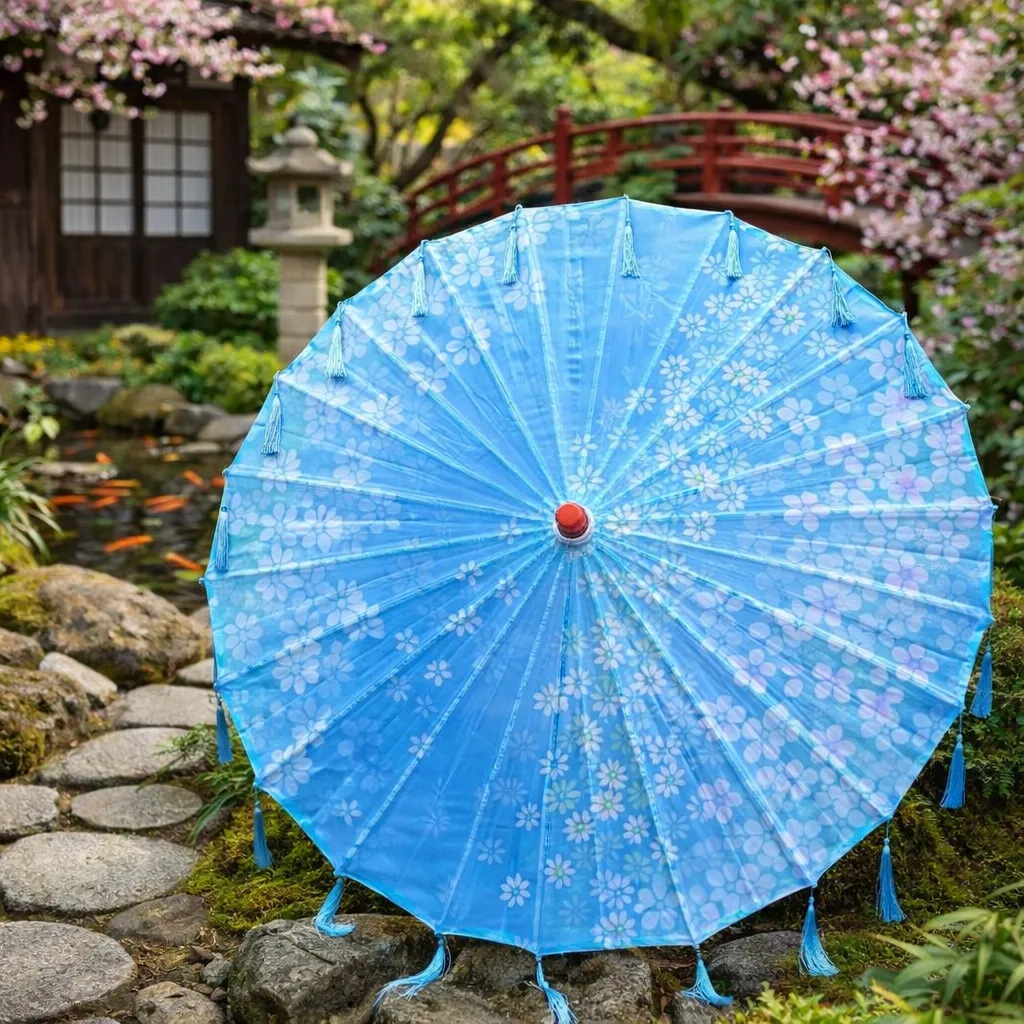 Ombrelle Japonaise Bleue à Franges - Image 3