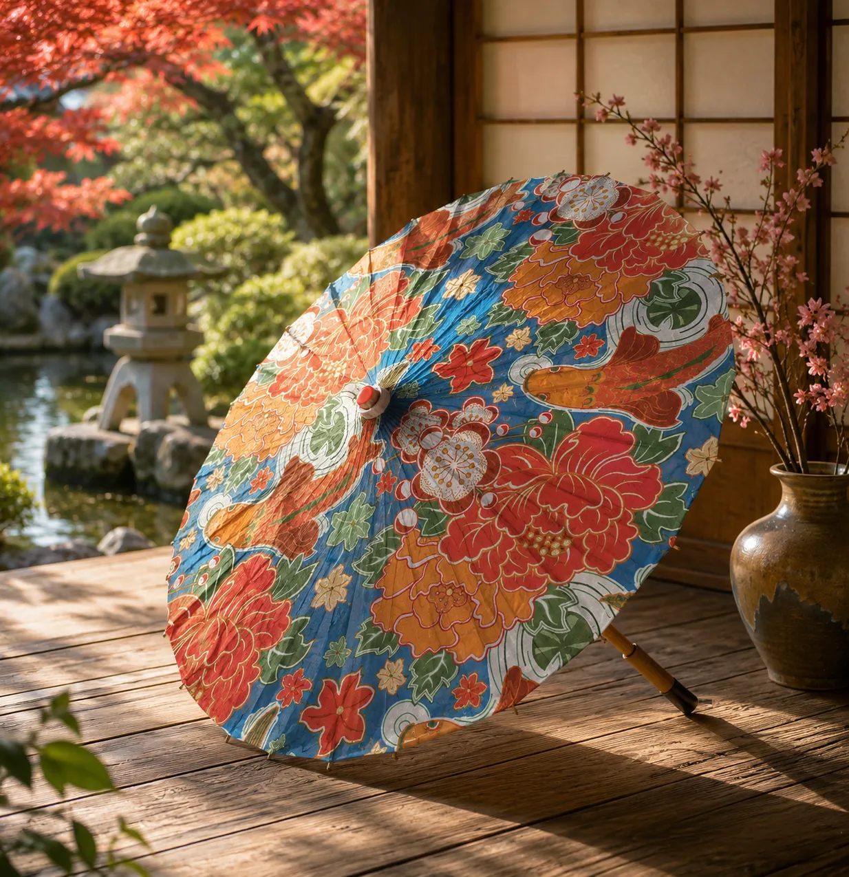 Ombrelle Japonaise Colorée Carpe Koi - Image 3