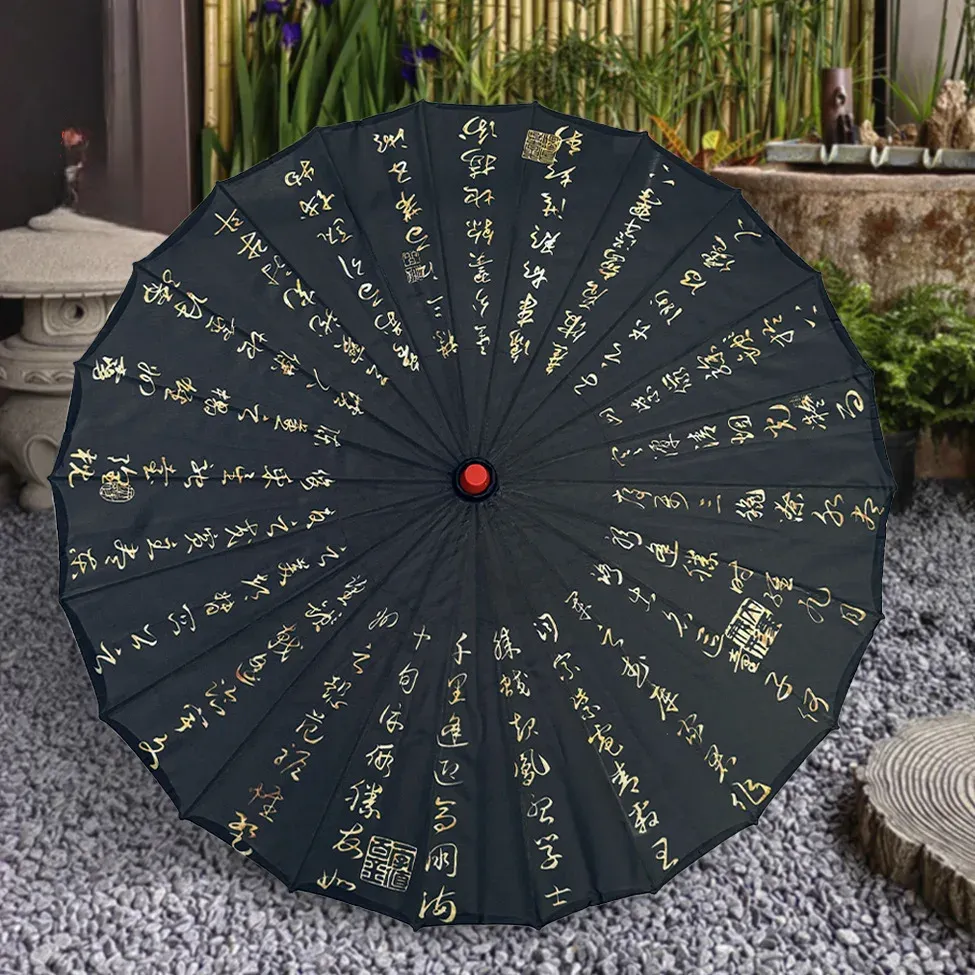 Ombrelle Japonaise Noire Calligraphie