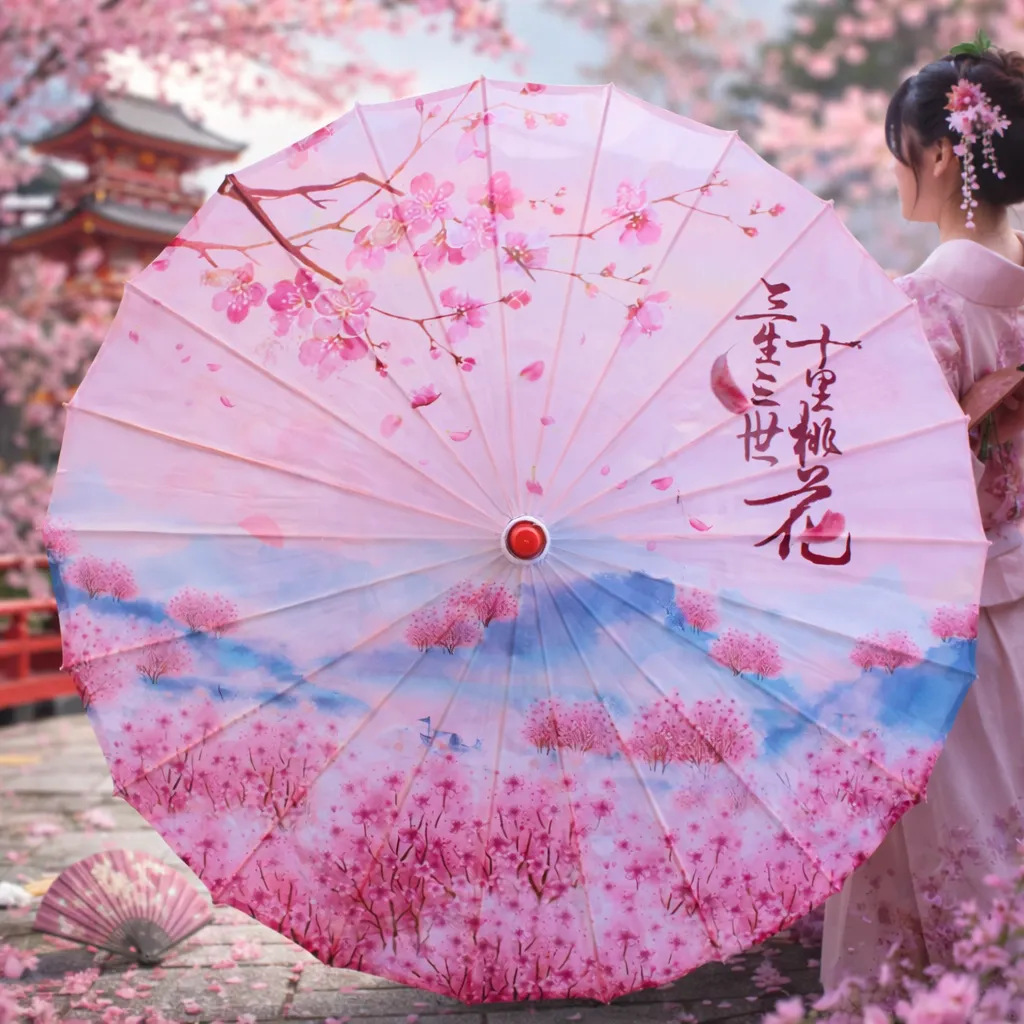 Ombrelle Japonaise Rose et Bleu - Image 3