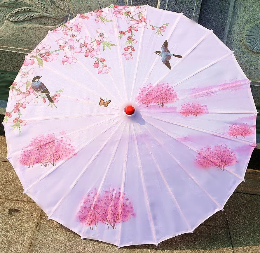 Ombrelle Japonaise Rose Oiseaux