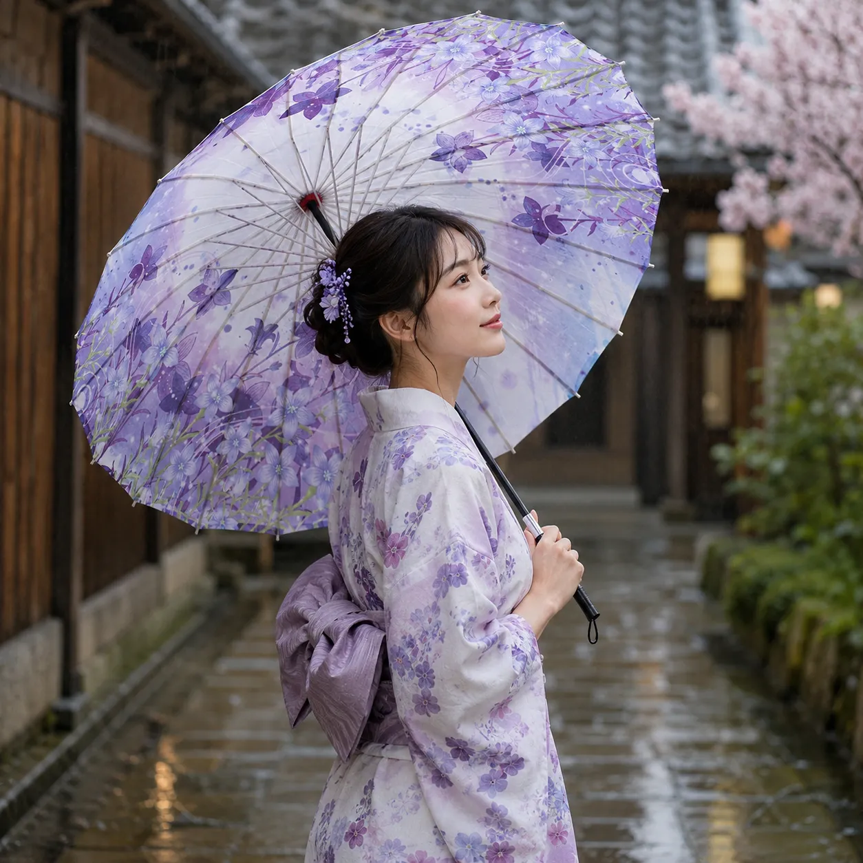 Ombrelle Japonaise Violet Floral - Image 2