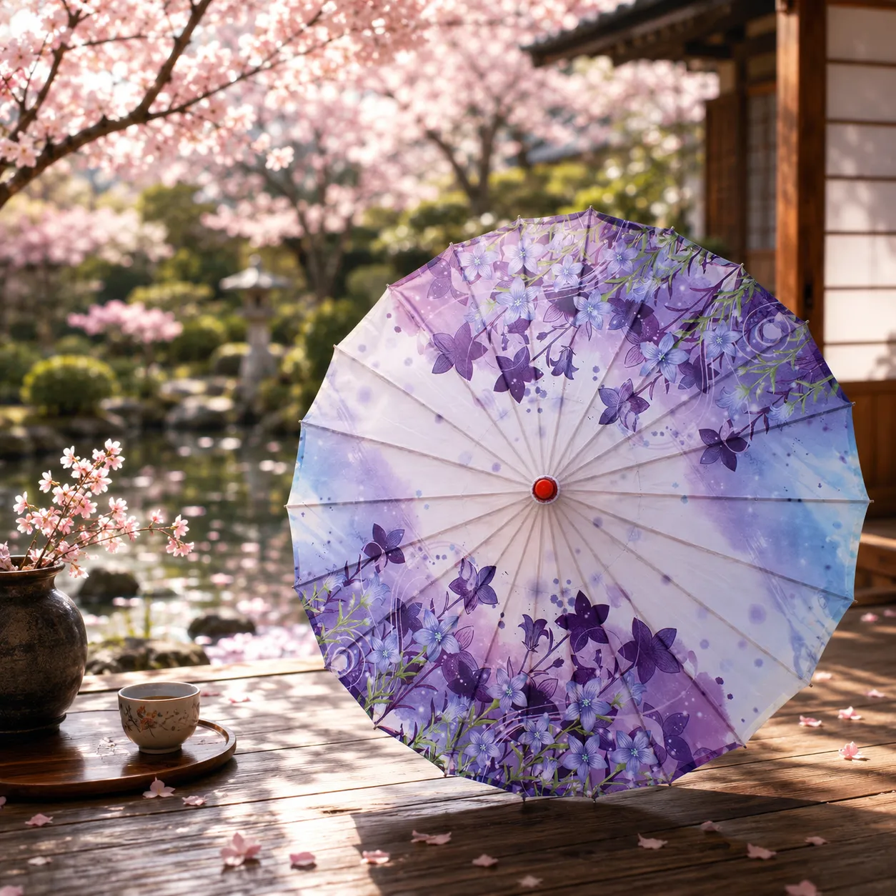 Ombrelle Japonaise Violet Floral - Image 3