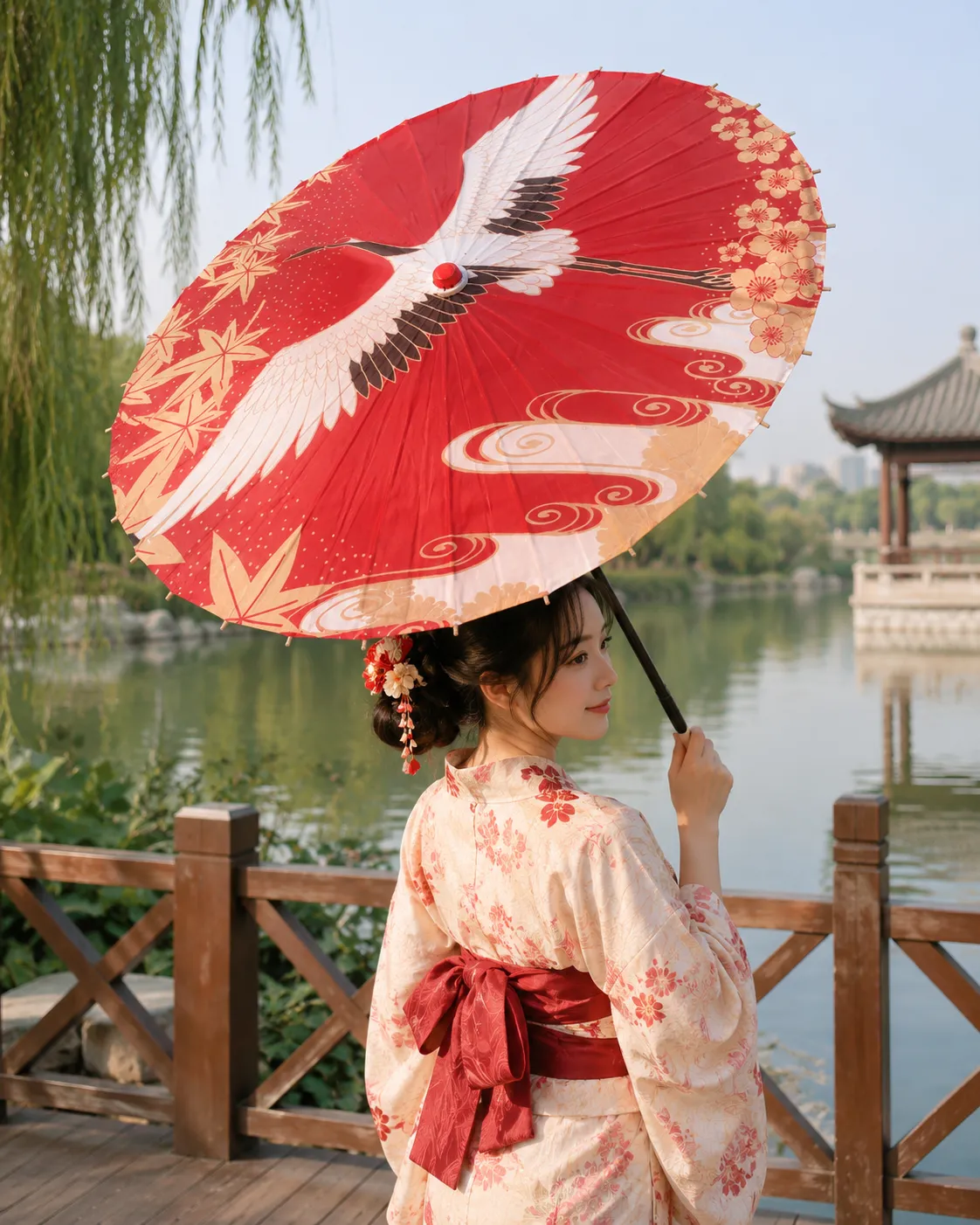 Ombrelle Rouge Grue Japonais - Image 3