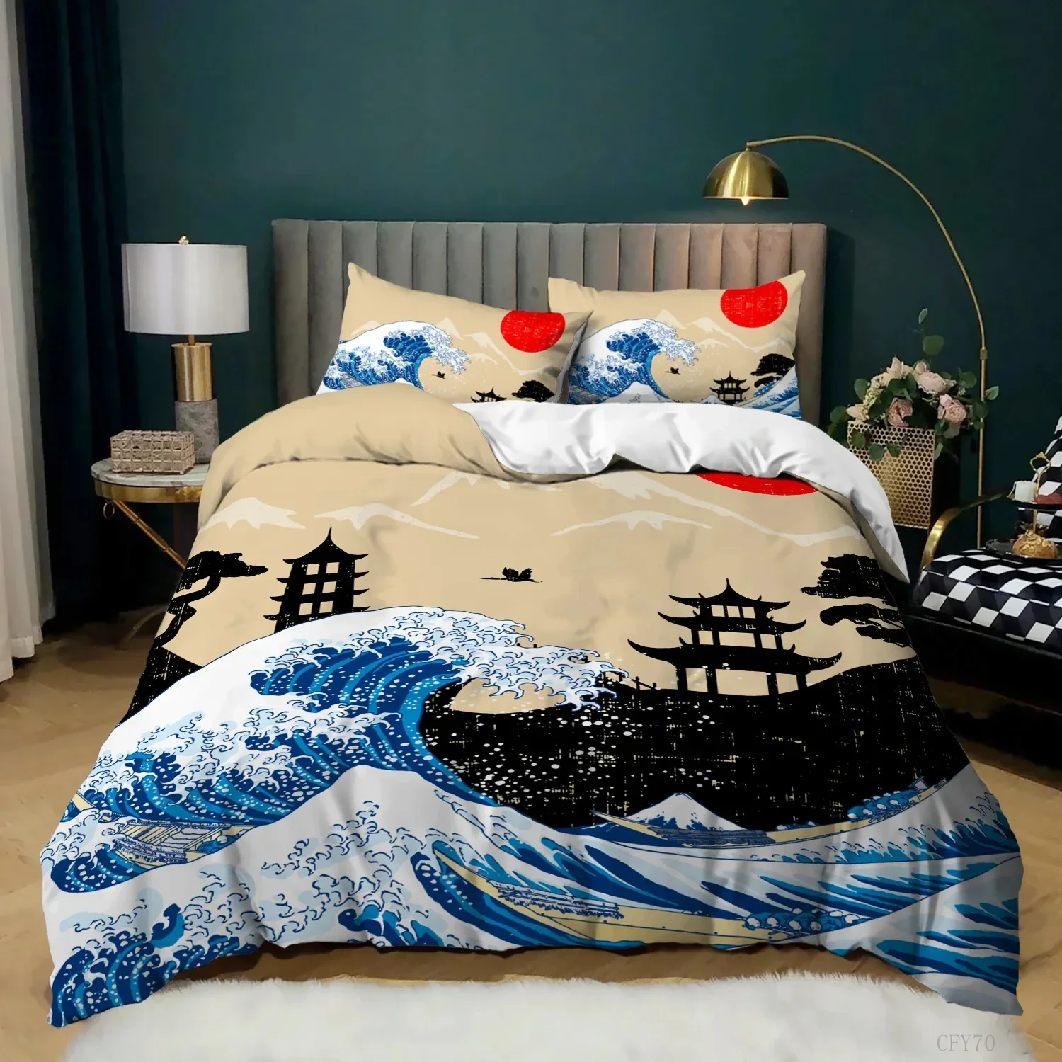 Parure de Lit Japonaise Grande Vague de Kanagawa