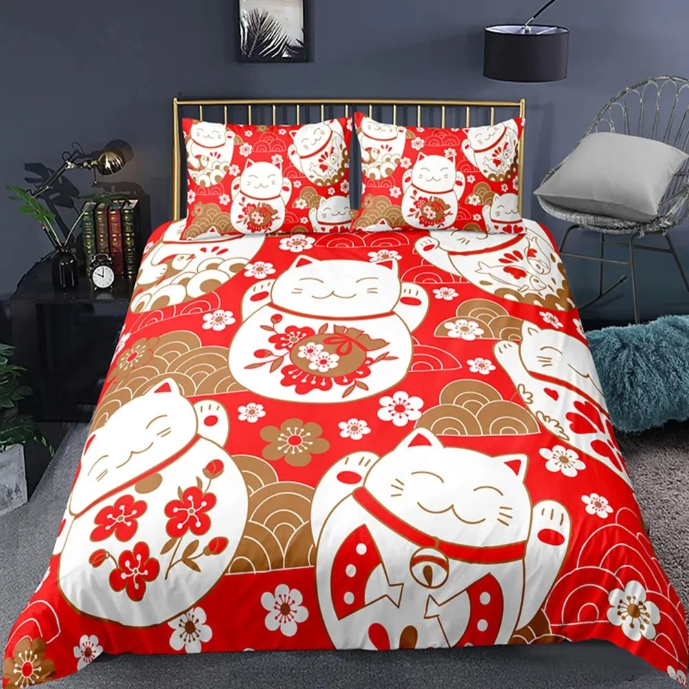 Parure de Lit Japonaise Rouge Neko