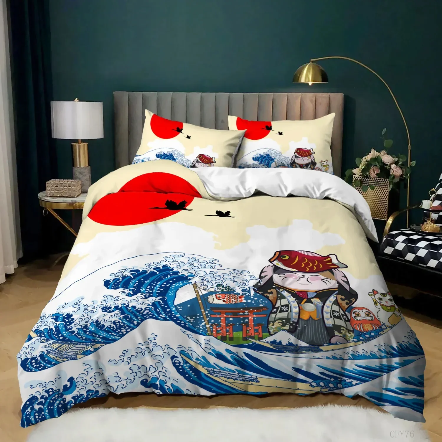 Parure de Lit Kanagawa et Maneki Neko