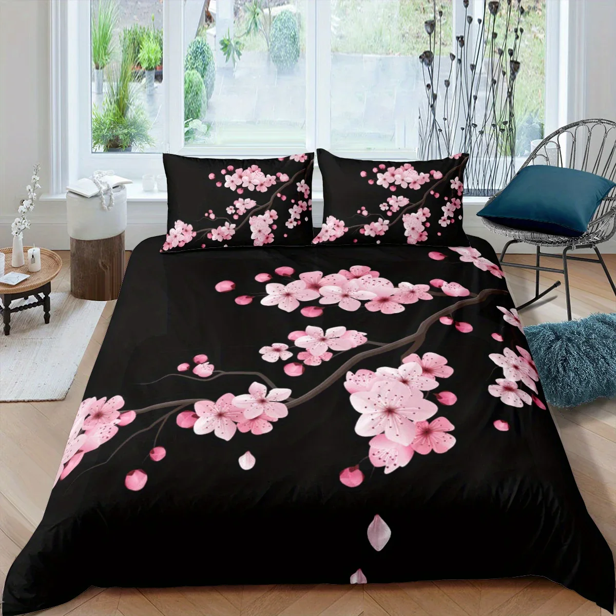 Parure de Lit Noire et Rose